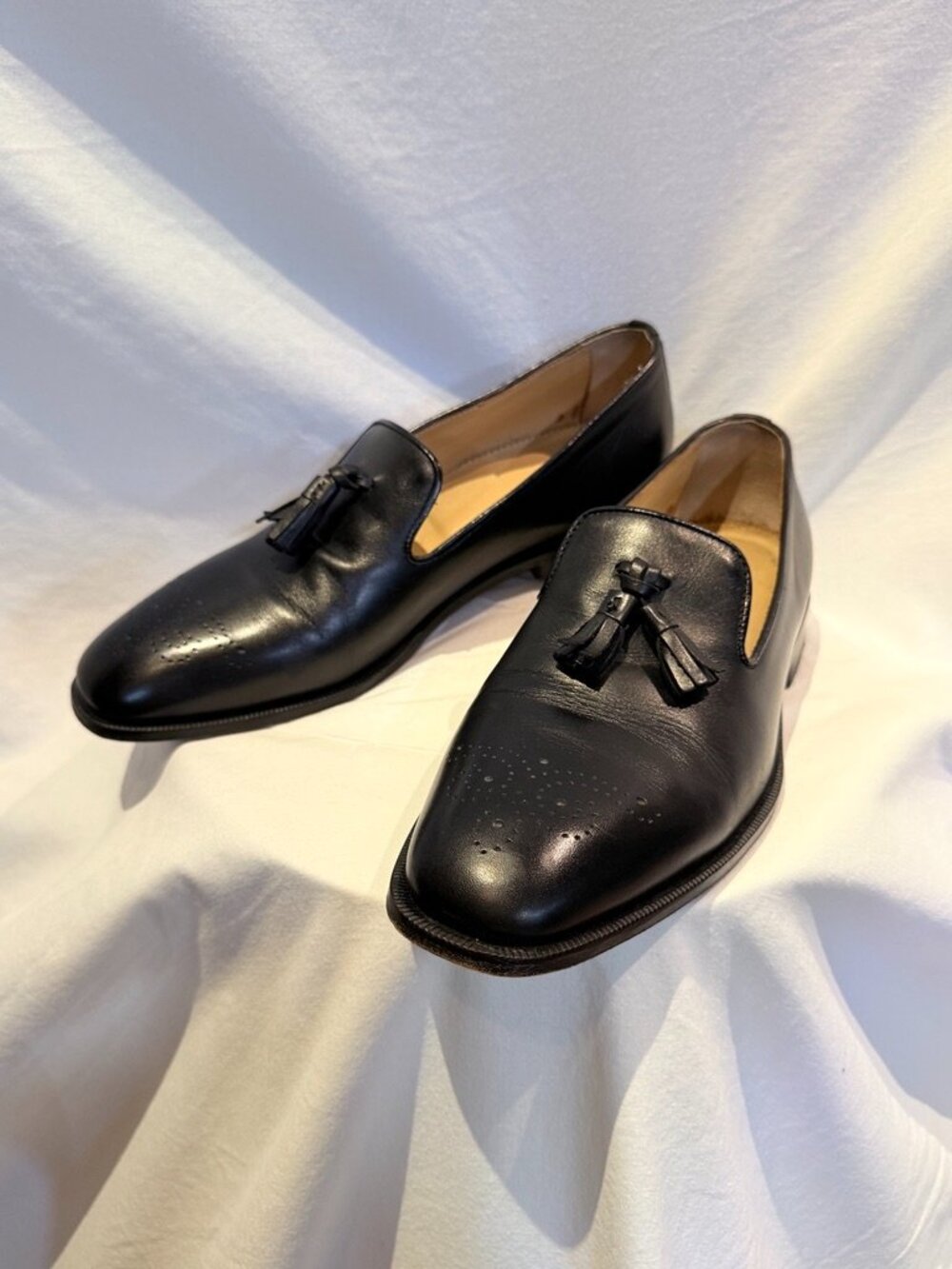 SCAROSSO Black Leather Tassel Brogue Loafers EU 40.5 Made in Italy
